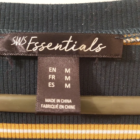 🤯2/$15 SWS Essentials Green and Yellow Striped Longsleeve Size Small (S) - Picture 2 of 3